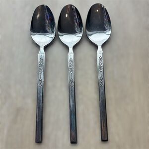 VTG Salem Scroll Stainless Tablespoon Spoon Japan MCM RARE 7" Set of 3